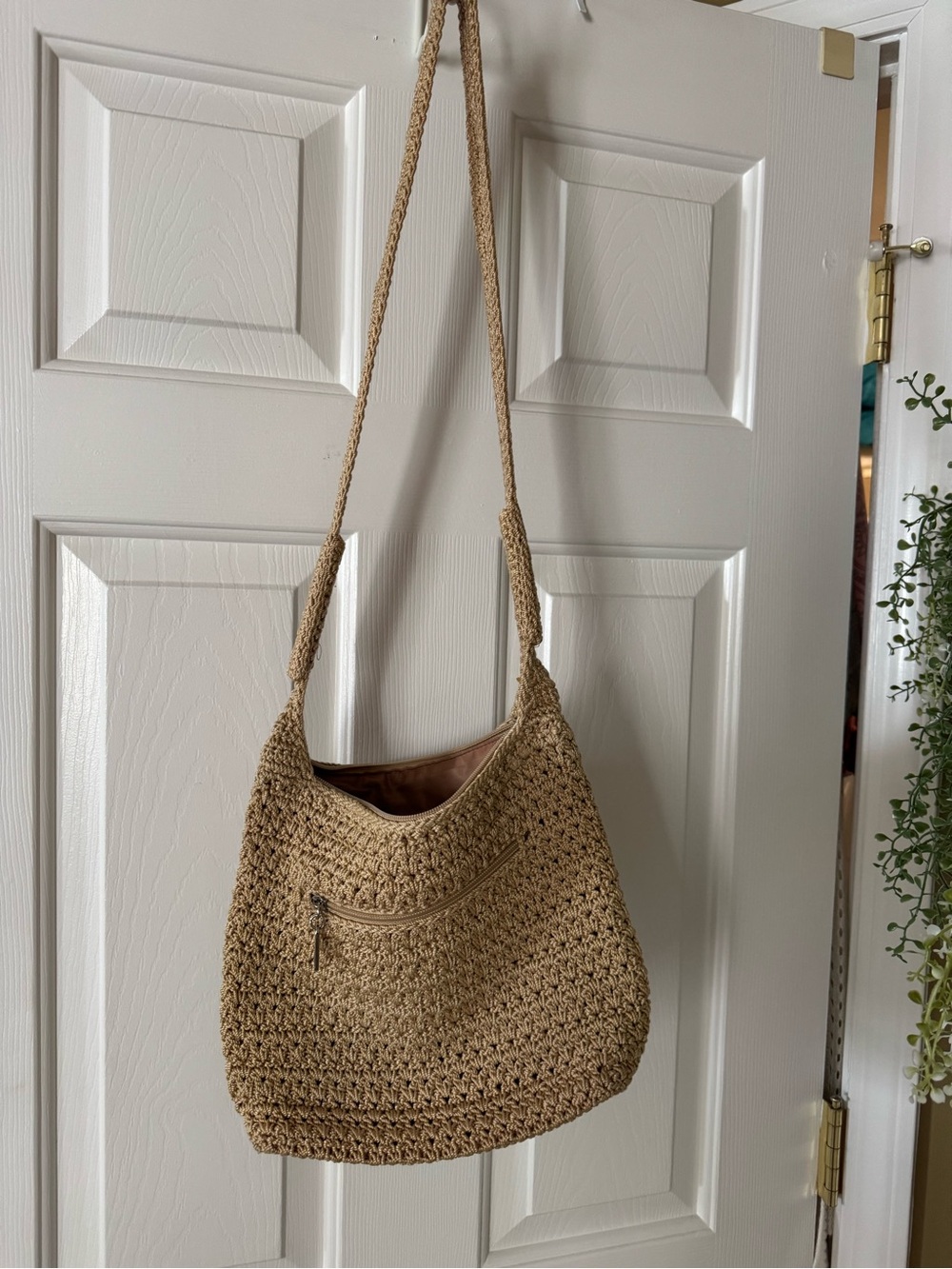 Woven Straw Shoulder Bag in Tan